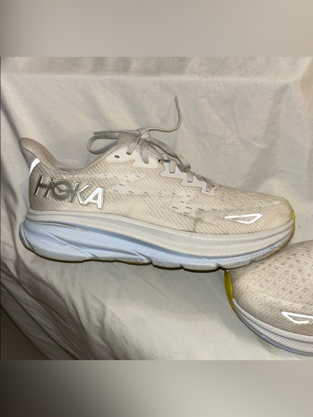 Hoka Women's Beige and White Running Sneakers 8.5B
